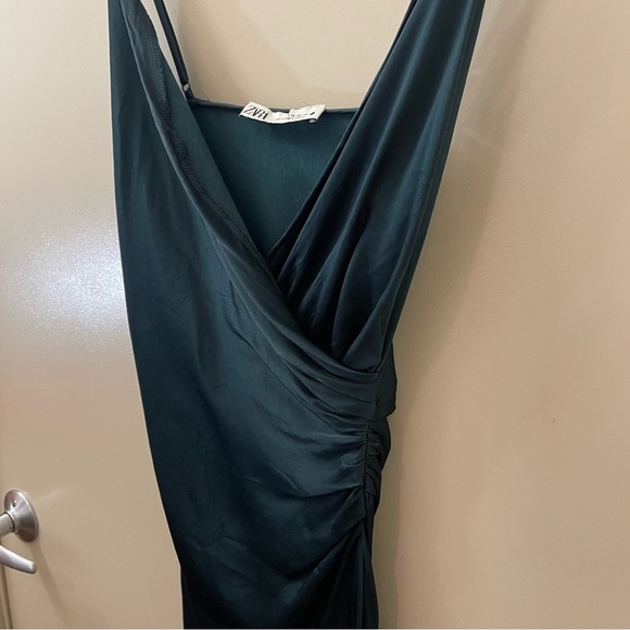 Zara Blogger Favorite Draped Satin Midi Slip Dress dark Green Size XS - Picture 6 of 9